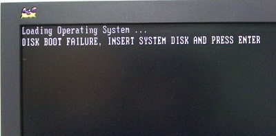 DISK BOOT FAILURE. INSERT SYSTEM DISK AND PRESS ENTER