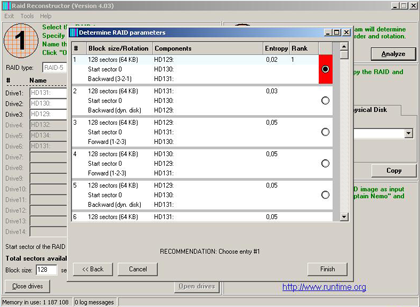 Определение алгоритма RAID5 с помощью RAID Reconstructor