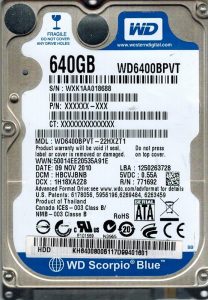 Western Digital Scorpio Blue 640GB 5400 RPM WD6400BPVT-22HXZT1